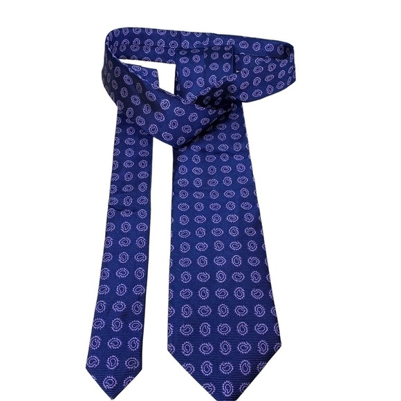 brooks Brothers Classic Neck Tie Navy Blue Purple Paisley 100% Woven Silk O/S - Picture 3 of 12